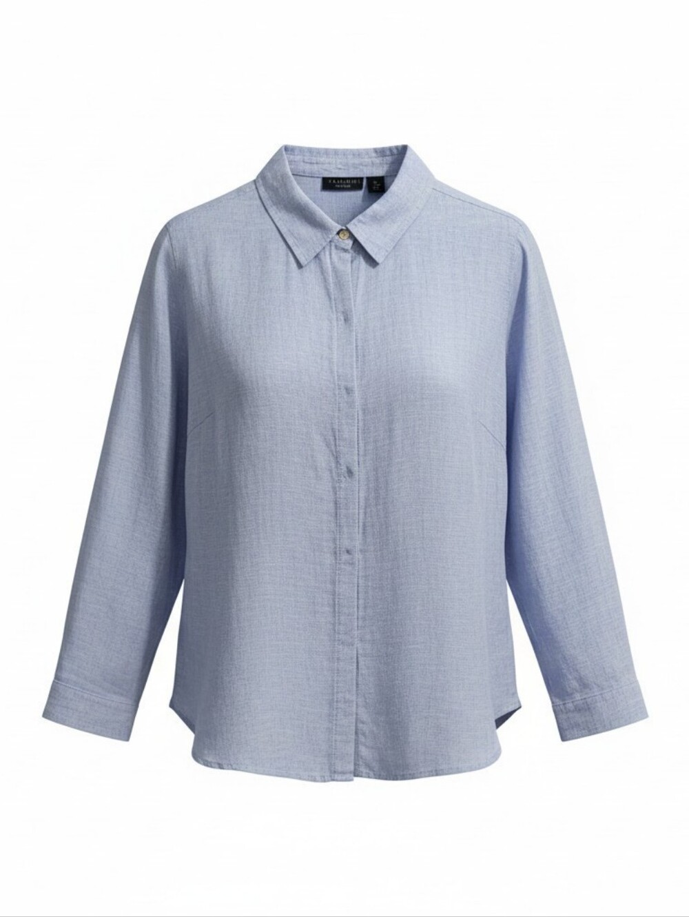 Tahari Button Up Shirt Women L Blue 100% Linen Long Sleeve Coastal Resort Preppy